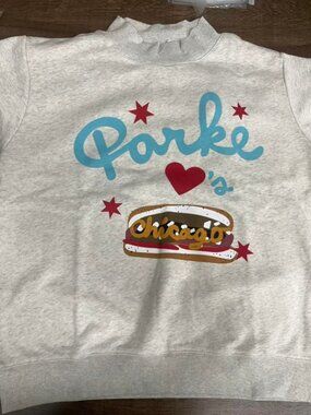 PARKE Chicago Graphic Mockneck Sweatshirt Heather Gray Hot Dog Print Pullover